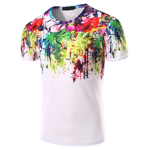 Casual Round Neck Short Sleeves Printed Cotton Blends T-shirtLW ...