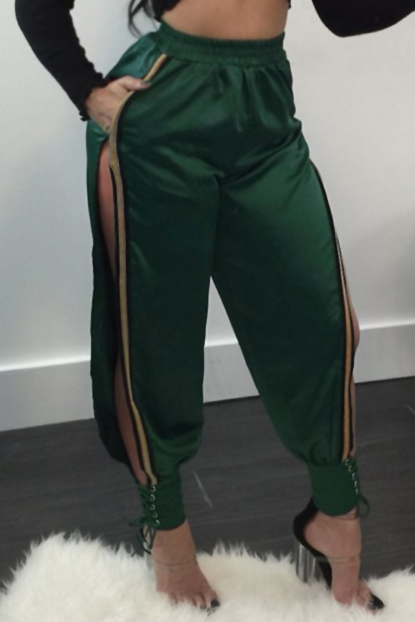 green polyester pants