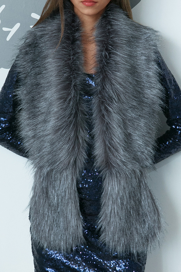 Fashion Faux Fur Design Dark Grey Wool Scarves