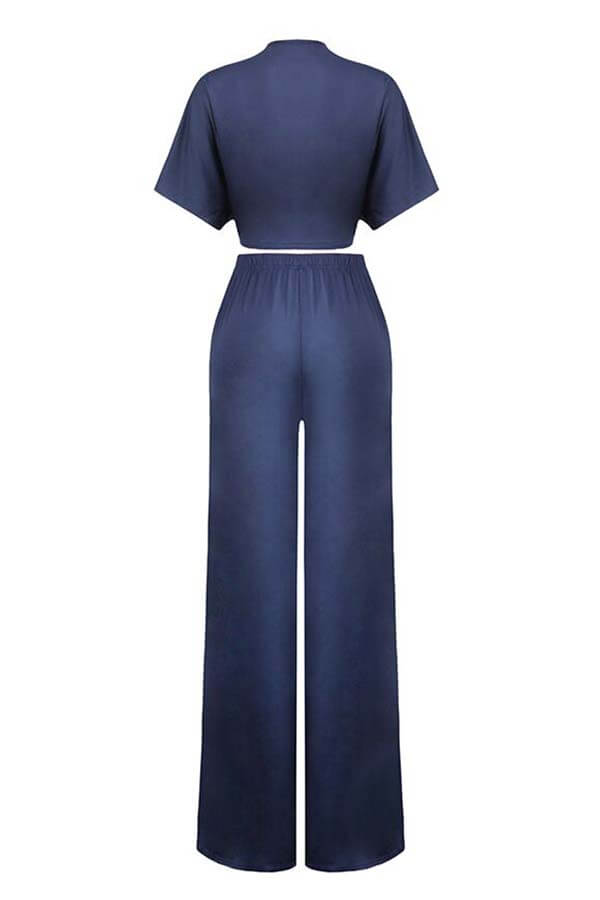 Lovely Casual Deep V Neck Loose Dark Blue Two Piece Pants Setlw Fashion Online For Women 2935