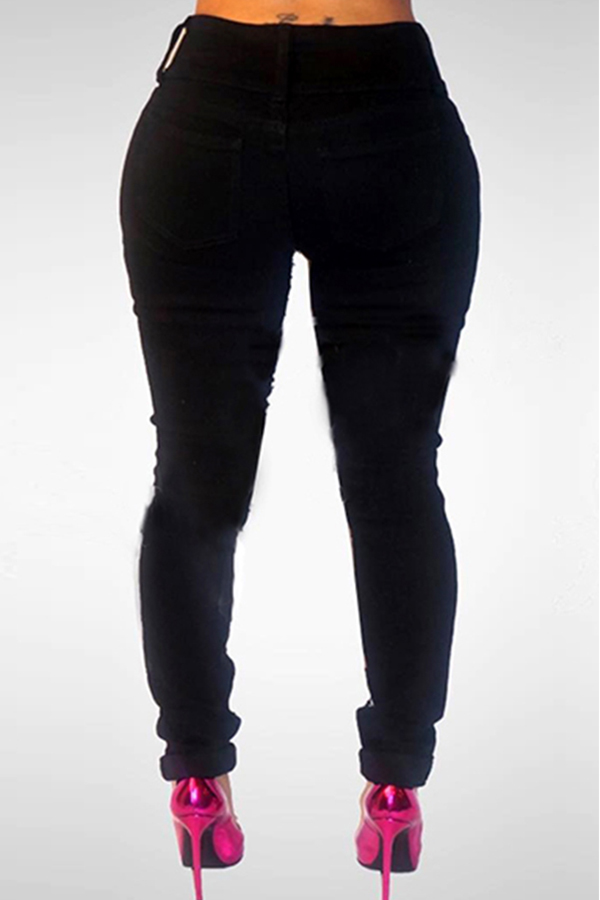 Lovely Stylish High Waist Sequined Decorative Black Denim JeansLW