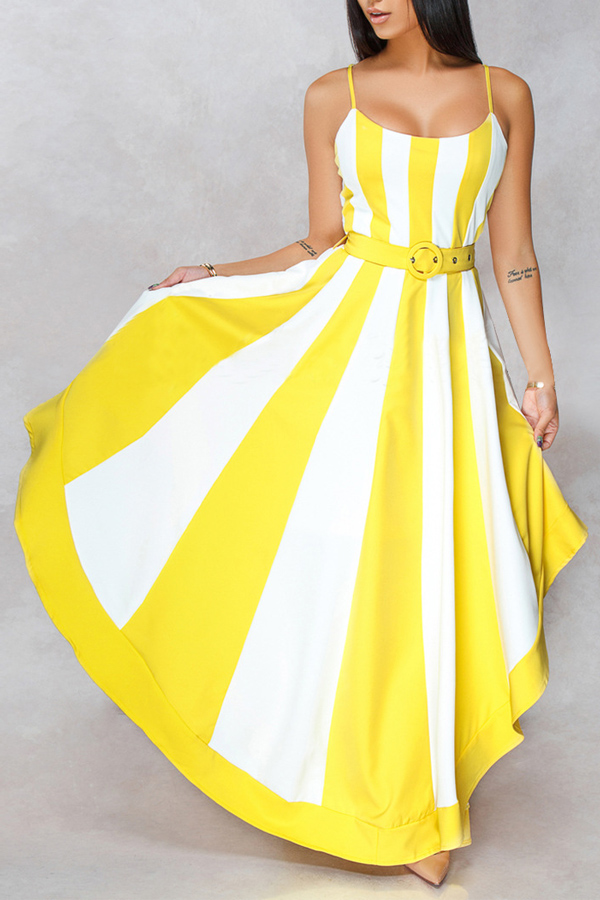 Lovely Yellow Striped Dress(With Belt)LW Fashion Online For Women