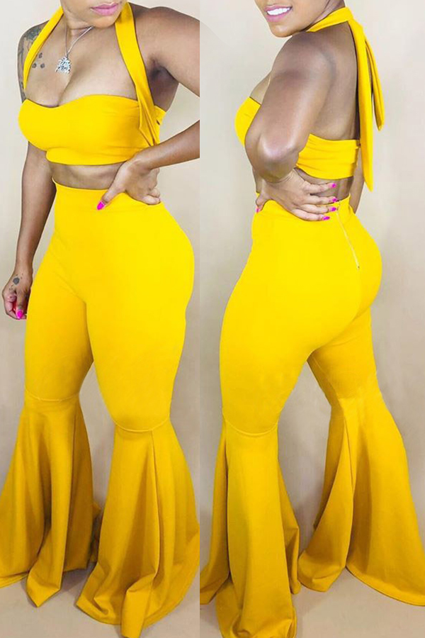 yellow two piece pants set