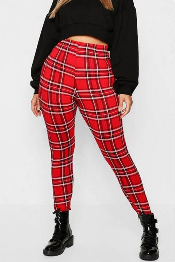 Lovely Casual Grid Printed Red Plus Size PantsLW | Fashion Online For ...