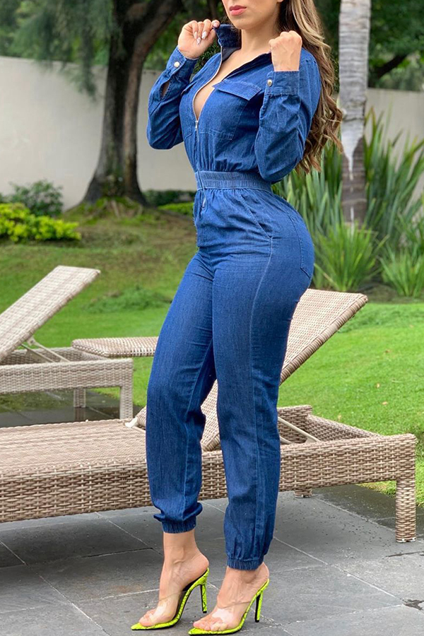 Lovely Casual Ruffle Design Deep Blue One-piece JumpsuitLW | Fashion ...