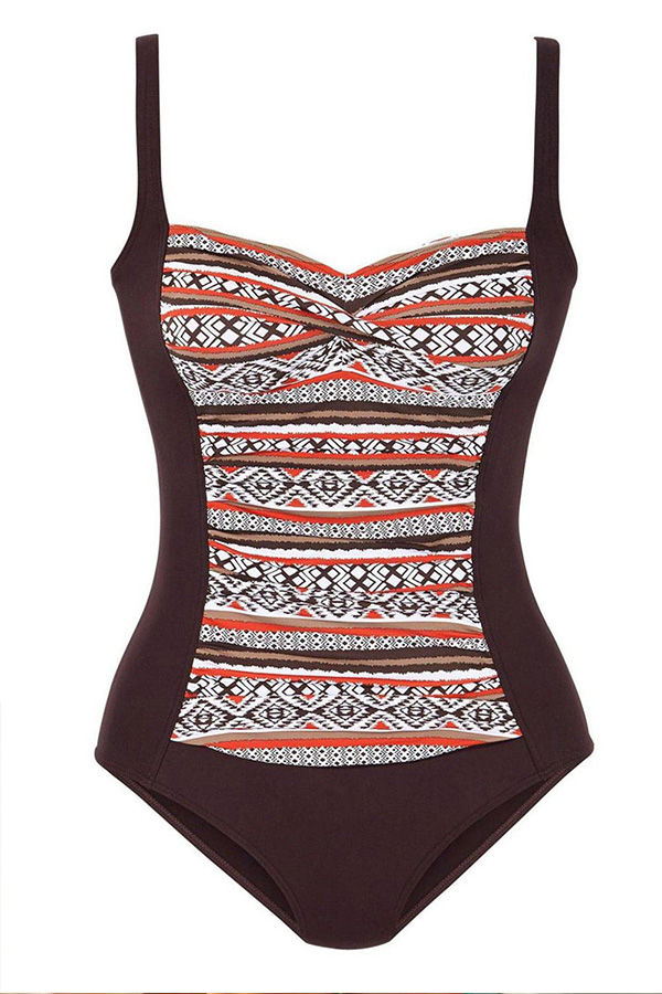 brown one piece swimsuit