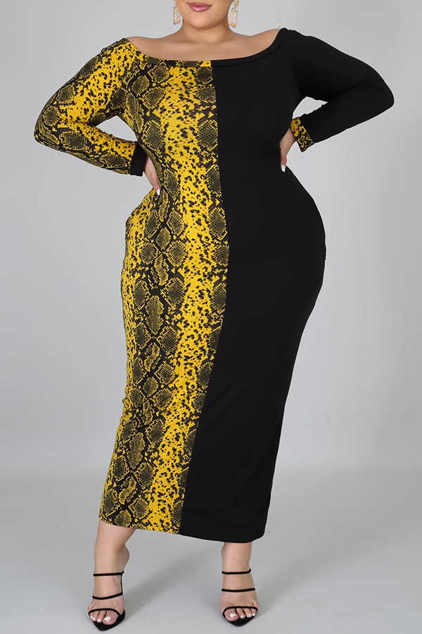 Lovely Casual Patchwork Black Mid Calf Plus Size DressLW | Fashion Online For Women | Affordable 