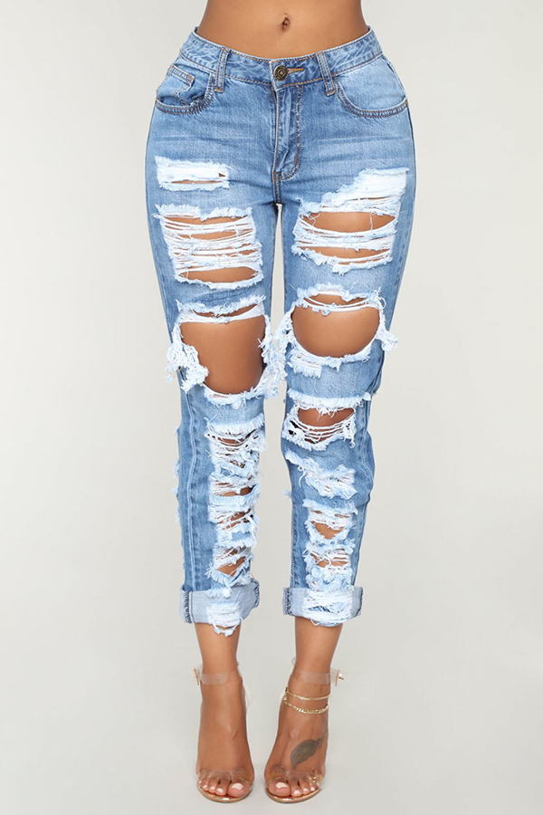 Lovely Trendy Broken Holes Blue Jeanslw Fashion Online For Women