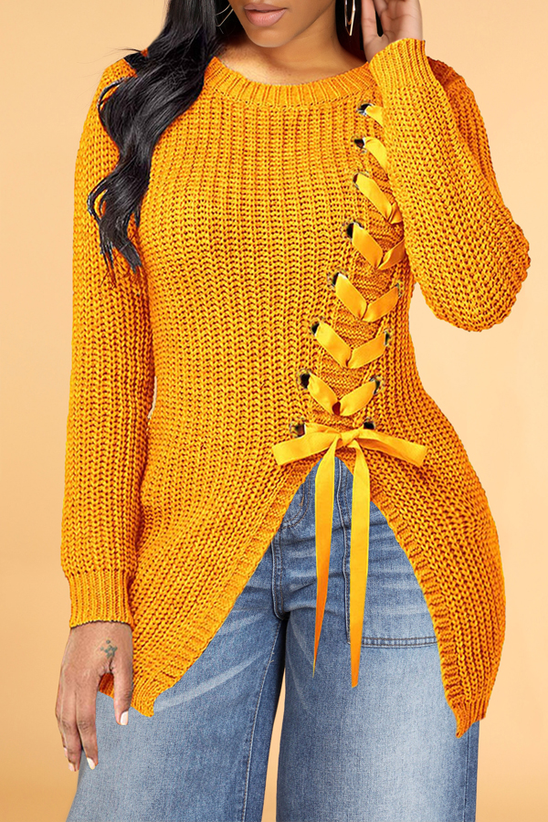 Lovely Trendy Bandage Design Yellow SweaterLW | Fashion Online For ...
