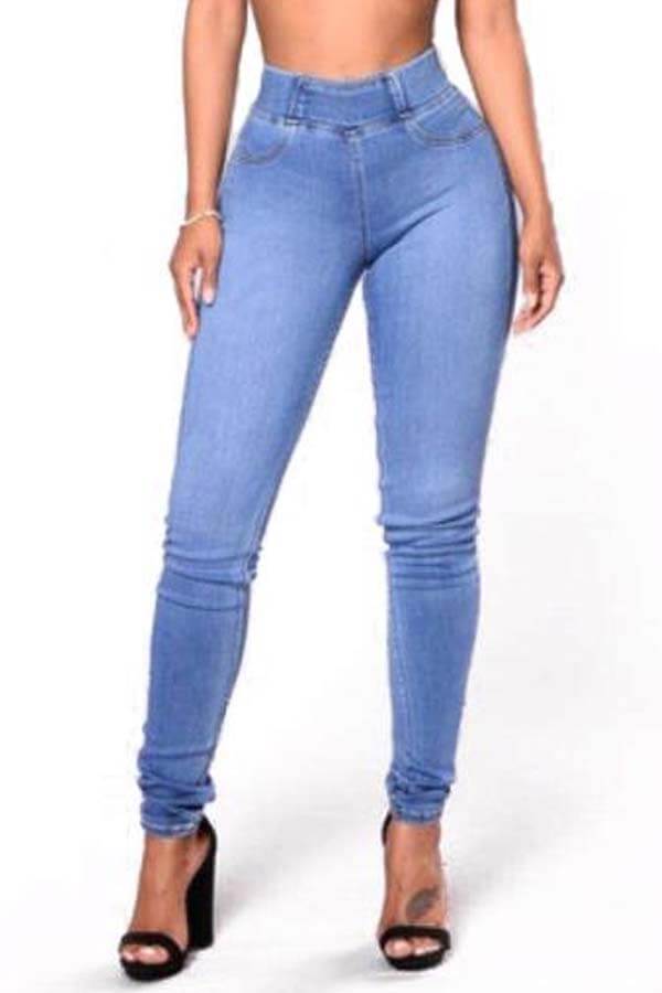 Lovely Casual High Waist Baby Blue JeansLW | Fashion Online For Women ...