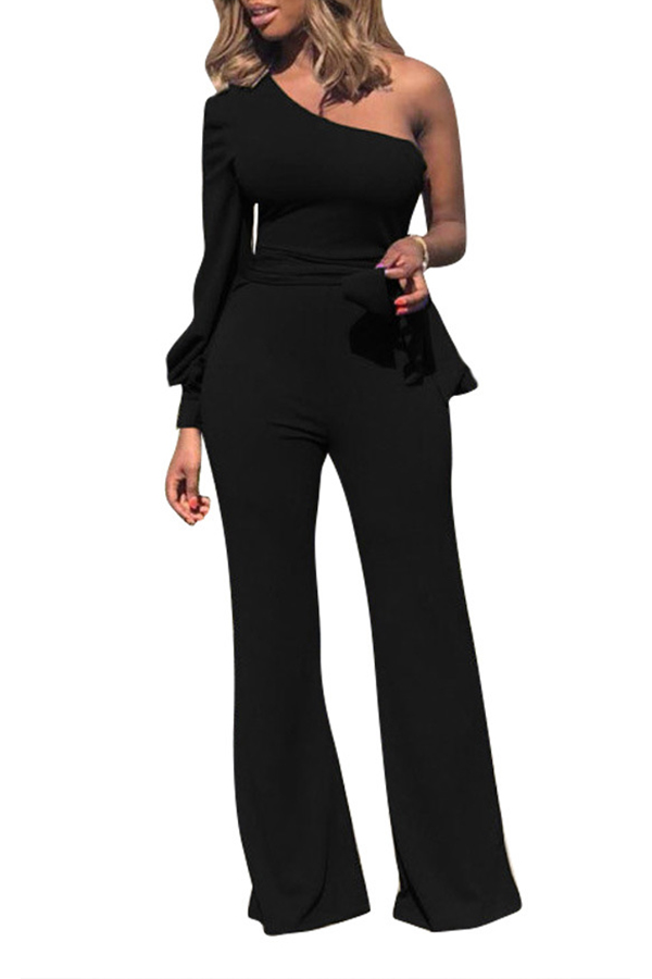 Lovely Chic One Shoulder Black One-piece JumpsuitLW | Fashion Online ...
