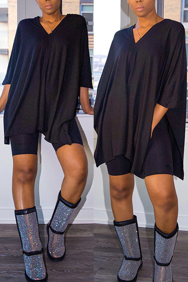 Lovely Trendy Asymmetrical Black Two-piece Shorts SetLW | Fashion Online For Women | Affordable 
