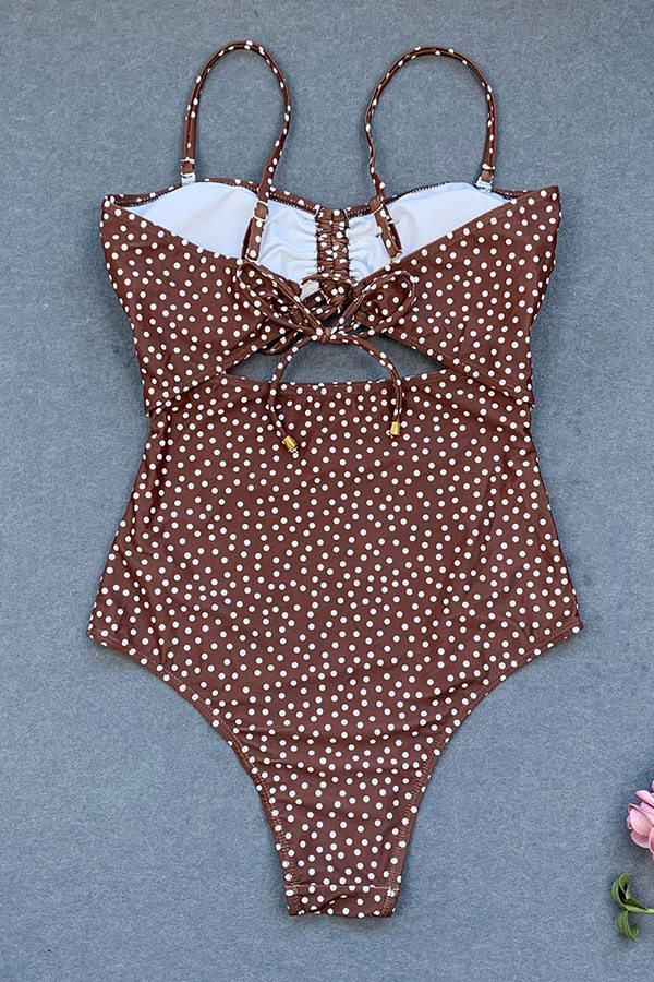 Lovely Dot Print Brown One-piece SwimsuitLW | Fashion Online For Women ...