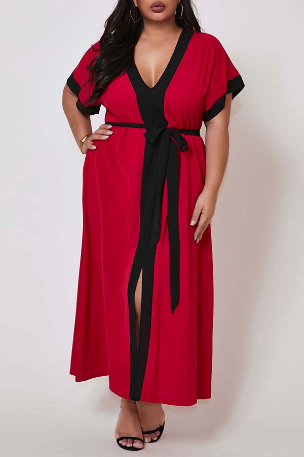 Lovely Casual Patchwork Red Ankle Length Plus Size DressLW | Fashion Online For Women 