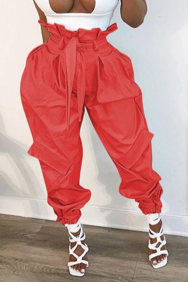 lace up red pants