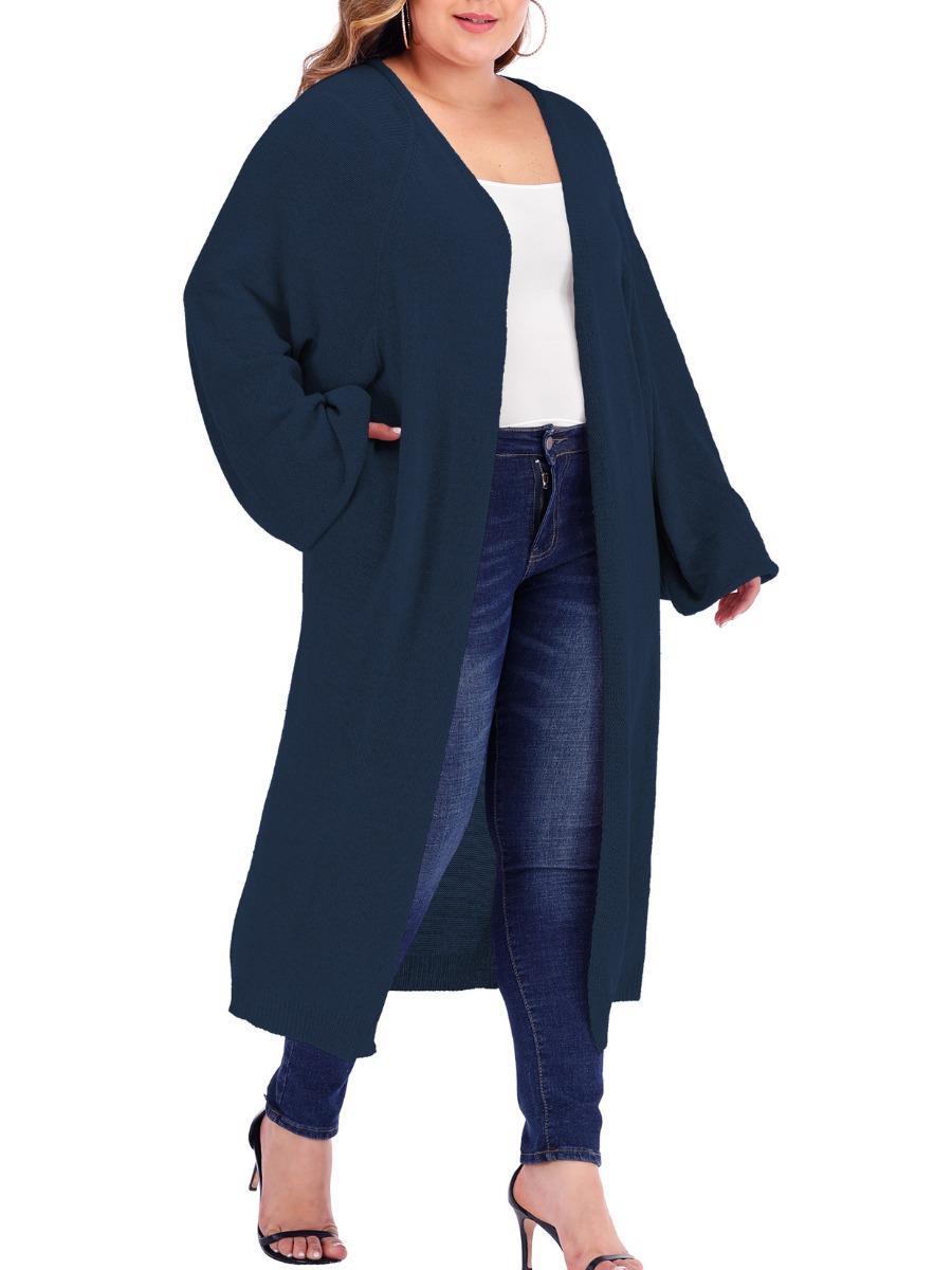 lovely Casual Loose Dark Blue Long Plus Size CoatLW | Fashion Online ...