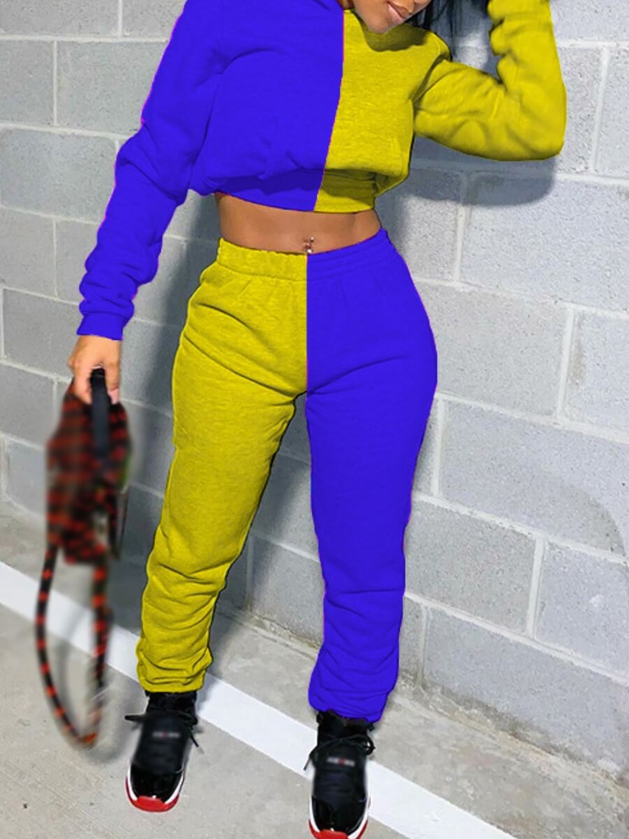 patchwork pants two piece outfits