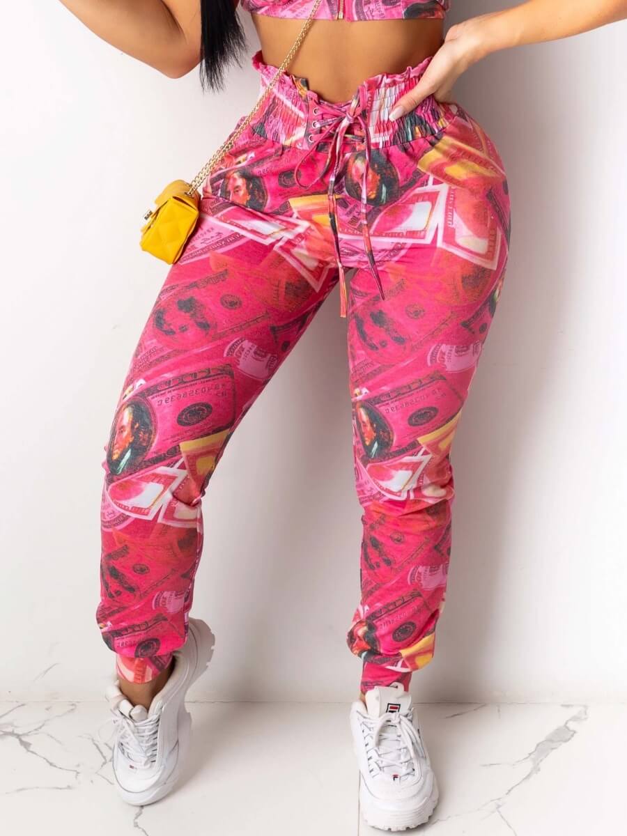 Lovely Casual Print Loose Rose Red Pantslw Fashion Online For Women Affordable Womens 9375