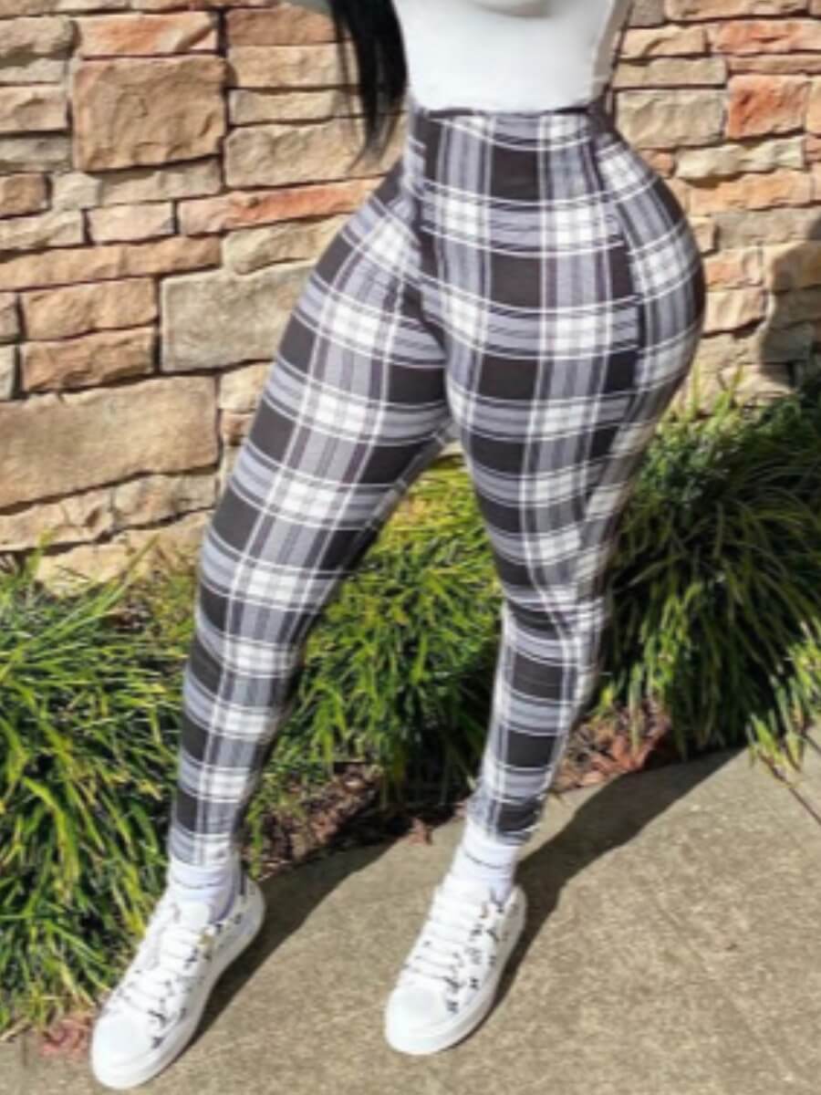 grid print pants
