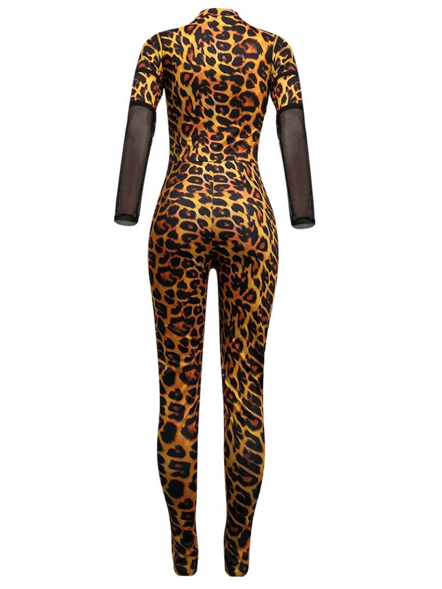 Lovely Sexy See Through Patchwork Leopard Print One Piece Jumpsuitlw Fashion Online For Women 
